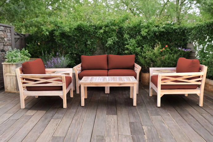 5 pc Monterey Teak Loveseat Deep Seating Set with Coffee Table. Sunbrella Cushion.