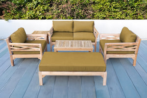 6 pc Monterey Teak Loveseat Deep Seating Set with Coffee Table. Sunbrella Cushion.