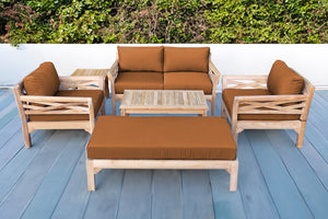 6 pc Monterey Teak Loveseat Deep Seating Set with Coffee Table. Sunbrella Cushion.