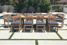 11 pc Monterey Teak Dining Set with 120" Double Leaf Expansion Table. Sunbrella Cushion