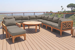 12 pc Monterey Teak Sectional Seating Group with 52" Chat Table. Sunbrella Cushion.