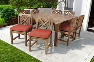 9 pc Monterey Teak Dining Set with 64" Square Dining Table