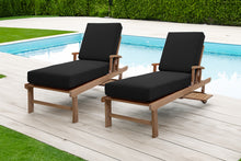 Set of 2 Monterey Teak Outdoor Chaise Lounger with Wheels Sunbrella Cushion.