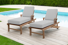 Set of 2 Monterey Teak Outdoor Chaise Lounger with Wheels Sunbrella Cushion.