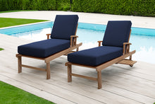 Set of 2 Monterey Teak Outdoor Chaise Lounger with Wheels Sunbrella Cushion.