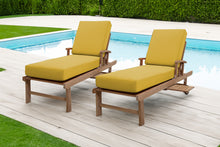 Set of 2 Monterey Teak Outdoor Chaise Lounger with Wheels Sunbrella Cushion.