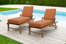 Set of 2 Monterey Teak Outdoor Chaise Lounger with Wheels Sunbrella Cushion.