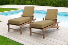 Set of 2 Monterey Teak Outdoor Chaise Lounger with Wheels Sunbrella Cushion.