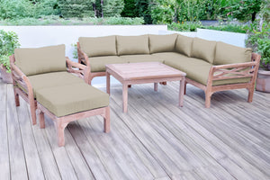 9 pc Monterey Teak Sectional Seating Group with 36" Chat Table. Sunbrella Cushion.