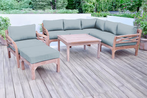 9 pc Monterey Teak Sectional Seating Group with 36" Chat Table. Sunbrella Cushion.