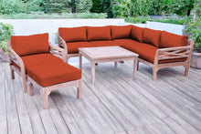 9 pc Monterey Teak Sectional Seating Group with 36" Chat Table. Sunbrella Cushion.