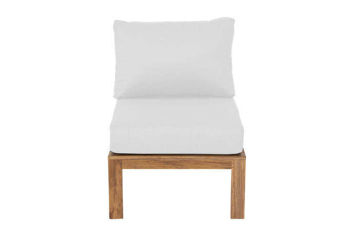 Newport Teak Outdoor Armless Chair. Sunbrella Cushion