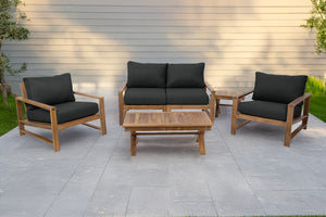 5 pc Newport Teak Loveseat Seating Group with 42" Coffee Table. Sunbrella Cushion.