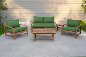 5 pc Newport Teak Loveseat Seating Group with 42" Coffee Table. Sunbrella Cushion.