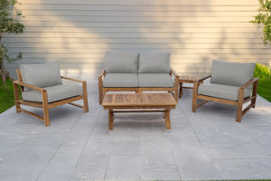 5 pc Newport Teak Loveseat Seating Group with 42" Coffee Table. Sunbrella Cushion.