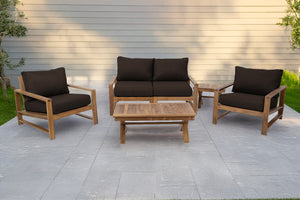 5 pc Newport Teak Loveseat Seating Group with 42" Coffee Table. Sunbrella Cushion.