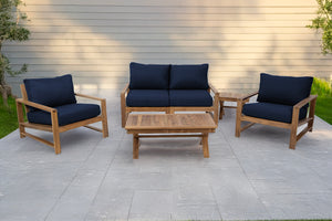 5 pc Newport Teak Loveseat Seating Group with 42" Coffee Table. Sunbrella Cushion.