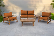 5 pc Newport Teak Loveseat Seating Group with 42" Coffee Table. Sunbrella Cushion.