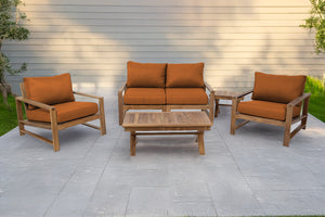 5 pc Newport Teak Loveseat Seating Group with 42" Coffee Table. Sunbrella Cushion.