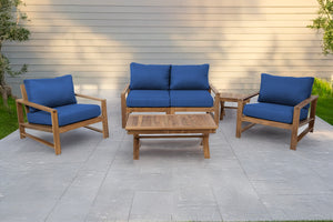 5 pc Newport Teak Loveseat Seating Group with 42" Coffee Table. Sunbrella Cushion.