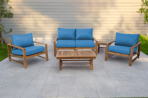 5 pc Newport Teak Loveseat Seating Group with 42" Coffee Table. Sunbrella Cushion.