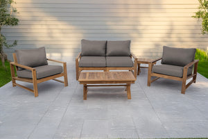 5 pc Newport Teak Loveseat Seating Group with 42" Coffee Table. Sunbrella Cushion.