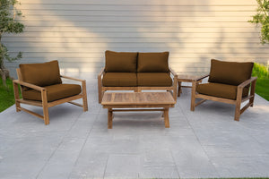 5 pc Newport Teak Loveseat Seating Group with 42" Coffee Table. Sunbrella Cushion.