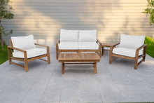 5 pc Newport Teak Loveseat Seating Group with 42" Coffee Table. Sunbrella Cushion.