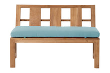 Newport Teak Outdoor Bench with Back. Sunbrella Cushion