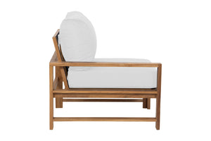 Newport Teak Outdoor Left Arm Chair. Sunbrella Cushion