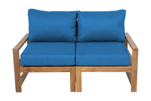 Newport Teak Outdoor Loveseat. Sunbrella Cushion.