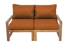 Newport Teak Outdoor Loveseat. Sunbrella Cushion.