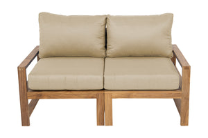 Newport Teak Outdoor Loveseat. Sunbrella Cushion.