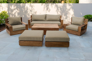 7 pc Pacific Teak Deep Seating Set with 72" Coffee Table. Sunbrella Cushion.