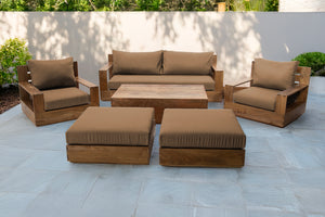 7 pc Pacific Teak Deep Seating Set with 72" Coffee Table. Sunbrella Cushion.