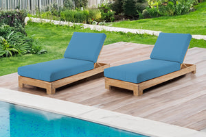 Set of 2 Pacific Teak Outdoor Chaise Lounger. Sunbrella Cushion.