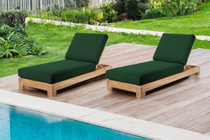 Set of 2 Pacific Teak Outdoor Chaise Lounger. Sunbrella Cushion.