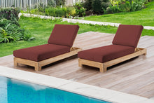 Set of 2 Pacific Teak Outdoor Chaise Lounger. Sunbrella Cushion.