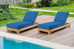 Set of 2 Pacific Teak Outdoor Chaise Lounger. Sunbrella Cushion.