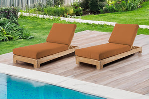 Set of 2 Pacific Teak Outdoor Chaise Lounger. Sunbrella Cushion.