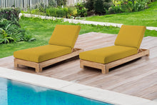 Set of 2 Pacific Teak Outdoor Chaise Lounger. Sunbrella Cushion.