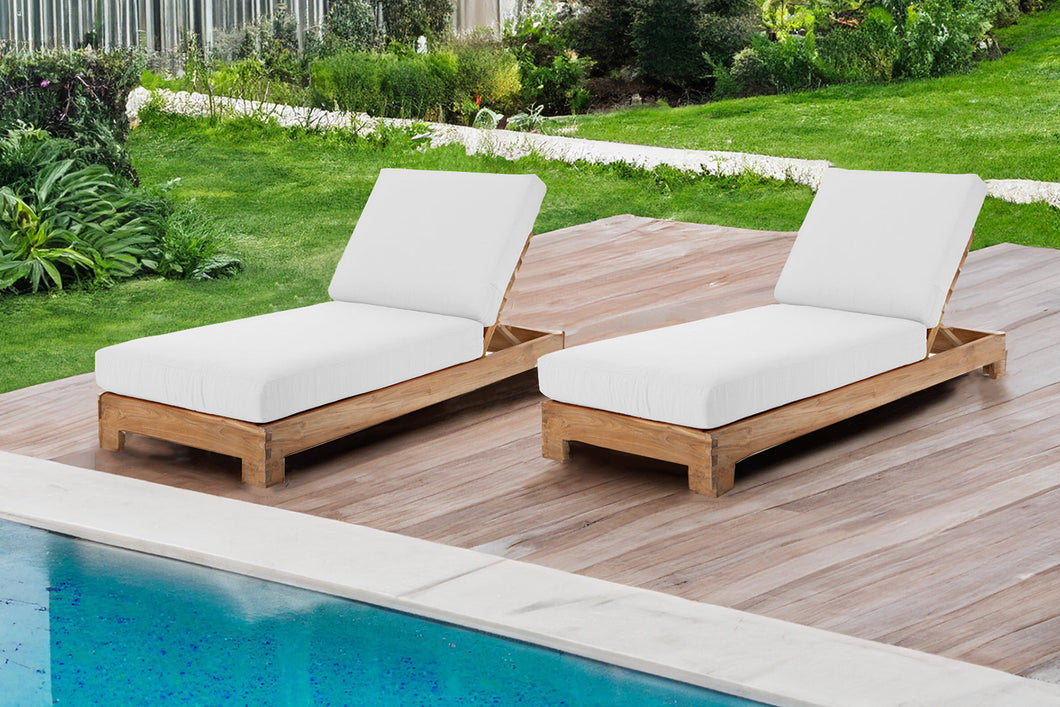 Set of 2 Pacific Teak Outdoor Chaise Lounger. Sunbrella Cushion.