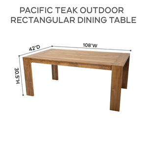 9 pc Pacific Teak Dining Set with 42" x 108" Rectangular Dining Table