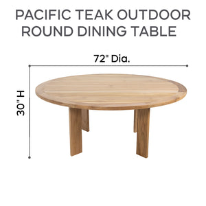 7 pc Pacific Teak Dining Set with 72" Round Dining Table