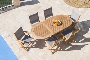 Royal Teak 7-Piece Sailor Teak Dining Set with 60-78" Oval Expansion Table