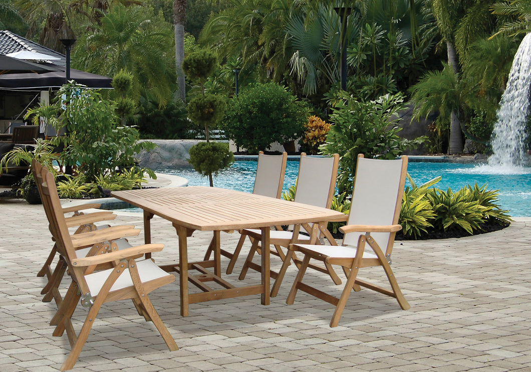 Royal Teak 7-Piece Florida Teak and Sling Dining Set with Rectangular 72-96