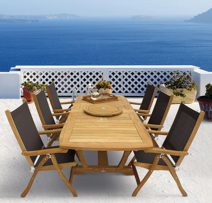 Royal Teak 7-Piece Florida Teak and Sling Dining Set with 64/80/96