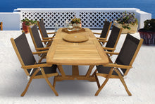 Royal Teak 7-Piece Florida Teak and Sling Dining Set with 64/80/96" Gala Expansion Double Leaf Table