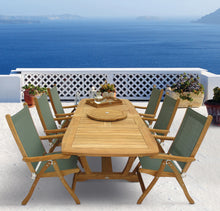 Royal Teak 7-Piece Florida Teak and Sling Dining Set with 64/80/96" Gala Expansion Double Leaf Table