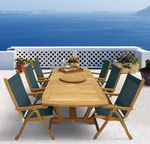 Royal Teak 7-Piece Florida Teak and Sling Dining Set with 64/80/96" Gala Expansion Double Leaf Table